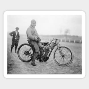 Pope Motorcycle Racer, 1915. Vintage Photo Sticker